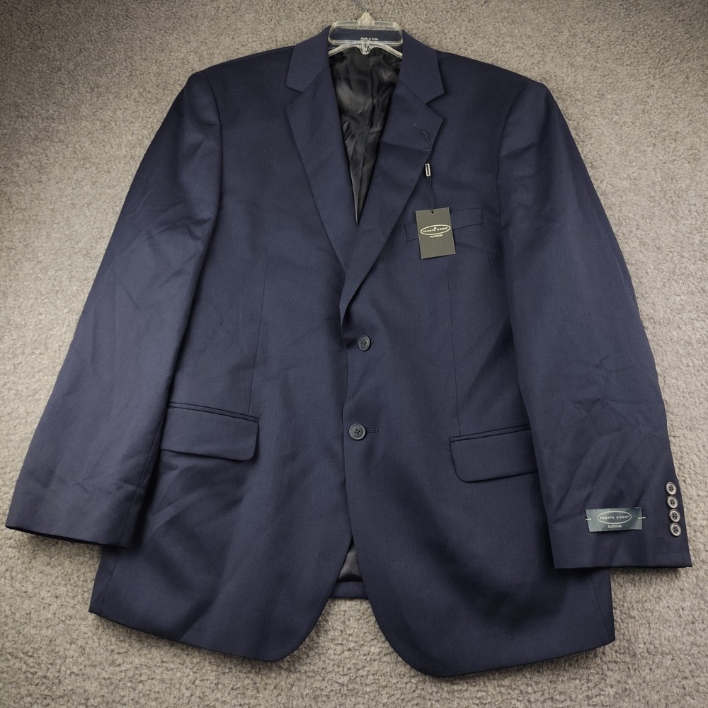 Pronto Uomo Wool Suit Jacket Mens 46 Regular Platinum Navy Blue 2-Button NWT